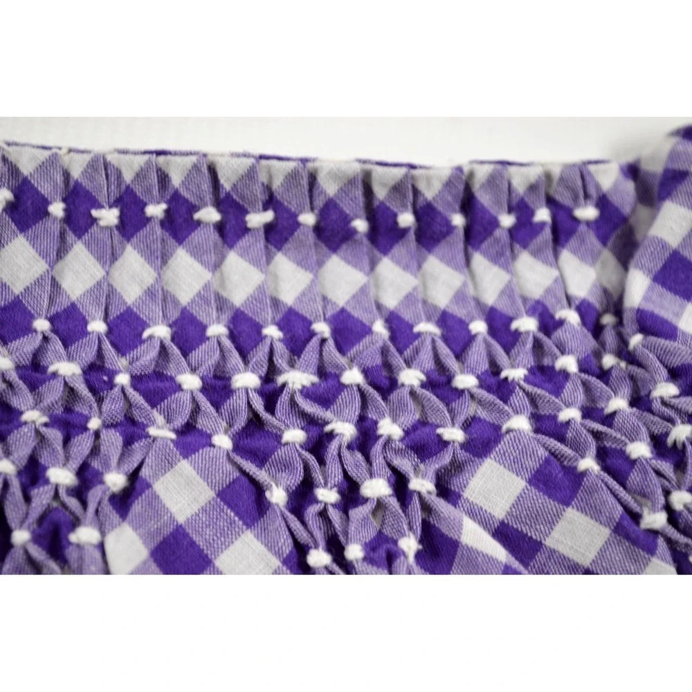 Vintage MCM 60s Half Apron Purple‎ & White Gingham Smocked Pocket Waist Band 20
